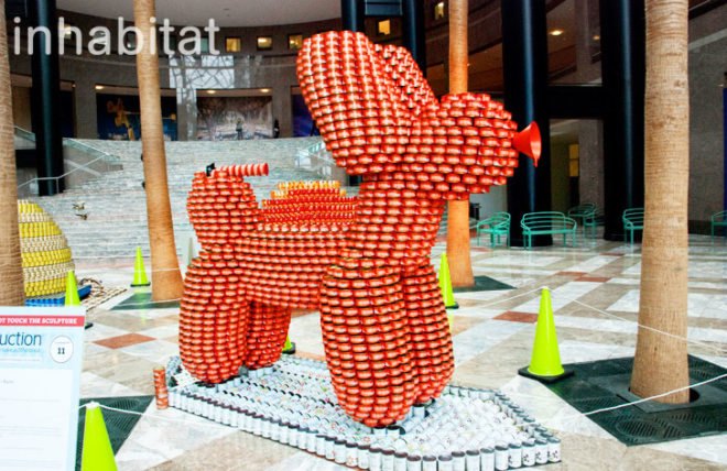 Arts Brookfield, MTA Transit, Cetra/Ruddy, DeSimone Consulting Engineers, GACE Consulting Engineers, Indira Hernandez, Amanda Coen, inhabitat, InhabitatNYC, Inhabitat NYC, NYC, New York, design competition, donated food, charity event, City Harvest, Arts Brookfield, World Financial Center, Winter Garden, sustainable design, recycled art, food donations, green architecture, benefit event, Canstruction