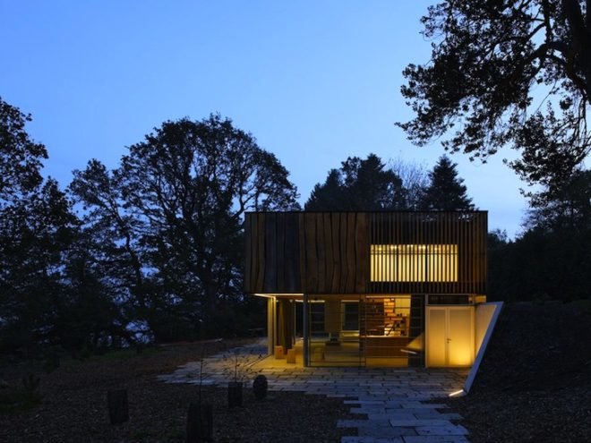 Lode Architecture, House D, D House, Brittany, France, daylighting, minimalist design, holiday home, energy efficiency, retaining wall, nature, green design, sustainable design, eco-design, light wells, daylighting, natural light