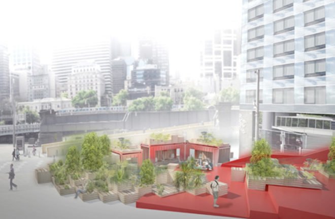 HASSELL, Australia, Melbourne, Urban Coffee Farm, Shipping containers, Brew Bar, timber pallets, packing crates, urban design, Melbourne Food and Wine Festival