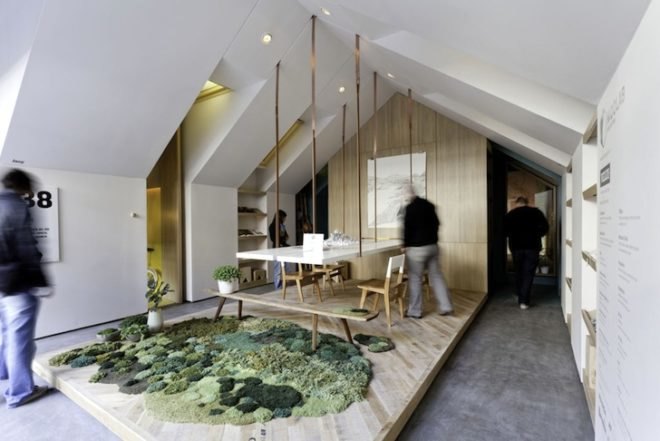 Nidolab Arquitectura, moss carpet, Argentina, Buenos Aires, home office, tiny office, design, green design, sustainable design, eco-design, daylighting, skylights, minimalist design, argentina