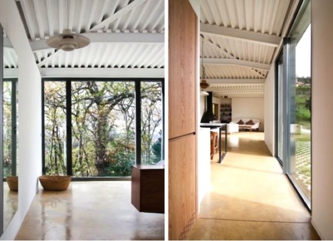 clay walls, F451 Arquitectura, Gijon, Spain, design, green design, sustainable design, eco-design, energy efficiency, green roof, daylighting, atelier, home, hybrid house, corrugated metal roof, insulation