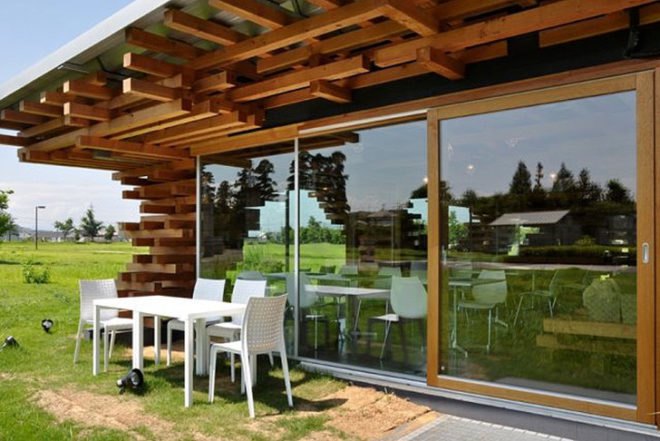 Kengo Kuma, Cafe Kureon, untreated wood, jenga, Toyama, Designed for Dissasembly, Architecture, Recycling / Compost