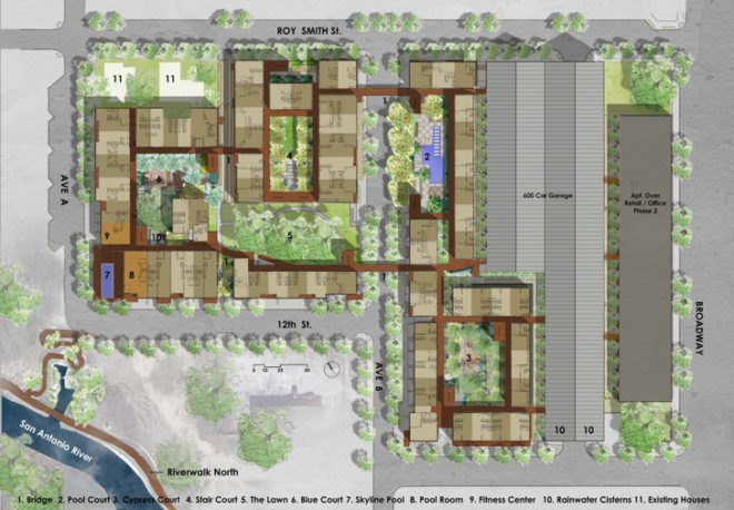 Lake Flato Architects, ghost building, urban revitalization, development, San Antonio, Texas, real estate, adaptive reuse, Broadway, natural daylight, outdoor space, nature, San Antonio Riverwalk,