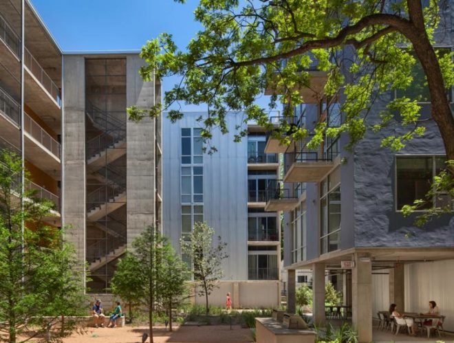 Lake Flato Architects, ghost building, urban revitalization, development, San Antonio, Texas, real estate, adaptive reuse, Broadway, natural daylight, outdoor space, nature, San Antonio Riverwalk,