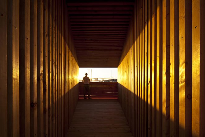 Melbourne Docklands, Australia, Monash University, Sealight Pavilion, Rintala Eggerstsson, Grimshaw, Felicetti, John Stanislav Sadar, reclaimed wood, habitable sculpture, cypress, Architecture, Art, Daylighting, Water Issues, Recycled Materials