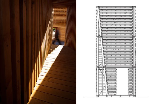 Melbourne Docklands, Australia, Monash University, Sealight Pavilion, Rintala Eggerstsson, Grimshaw, Felicetti, John Stanislav Sadar, reclaimed wood, habitable sculpture, cypress, Architecture, Art, Daylighting, Water Issues, Recycled Materials