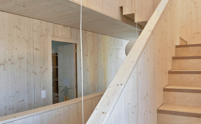 Lakeside home, Private House Bellmund, EXH Design, Lake Biennem, Switzerland, green design, sustainable design, eco-design, corrugated skin, rooftop terrace, daylighting, alpine, wood,