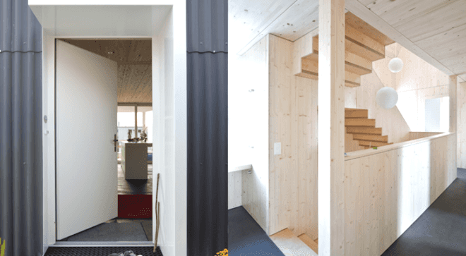 Lakeside home, Private House Bellmund, EXH Design, Lake Biennem, Switzerland, green design, sustainable design, eco-design, corrugated skin, rooftop terrace, daylighting, alpine, wood,
