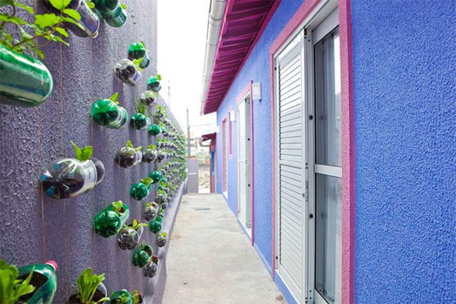 green design, eco design, sustainable design, Sao Paolo, vertical gardens, recycled bottle garden, Luciano Huck, Home Sweet Home, Rosenbaum firm, upcycled vertical garden, plastic bottle vertical garden