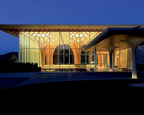 Shigeru Ban Architects, Nine Bridges Golf Club House, Korea, Seoul, Kaci International, hexagonal shape, bamboo wife pillow, local stone, Architecture, Daylighting, Green Materials,