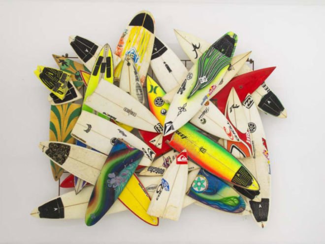 Wrecktangles, Herbie Fletcher, upcycled surfboards, borken surfboards, surfing, eco art, the Hole NYC