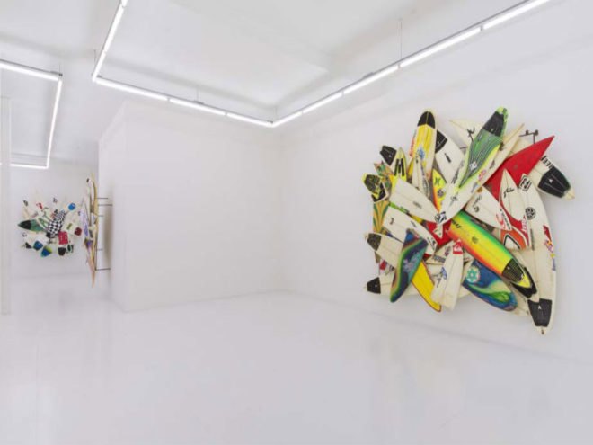 Wrecktangles, Herbie Fletcher, upcycled surfboards, borken surfboards, surfing, eco art, the Hole NYC