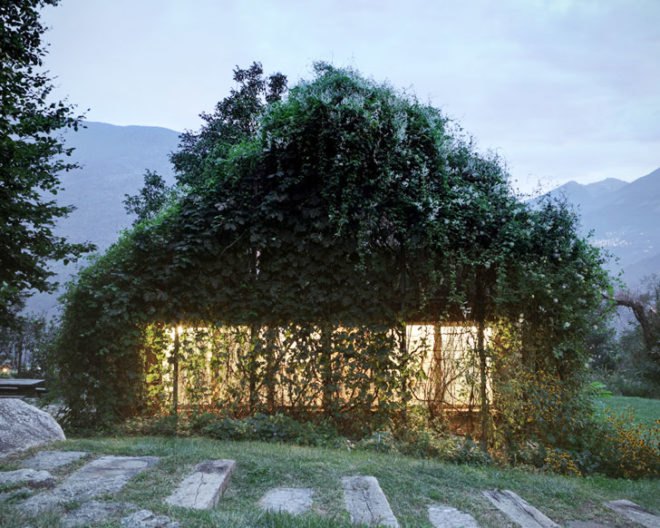 green design, eco design, sustainable design, Green Box, Act_romegialli, green roof, Italian Alps, vine covered garage, living walls