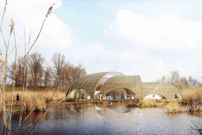 Atelier CMJN, Great Fen Visiting Center, Cambridgeshire, rainwater collection, eolic turbine, fen, organic architecture, adaptation, Architecture, Green Materials, Daylighting, green Interiors, energy efficiency,