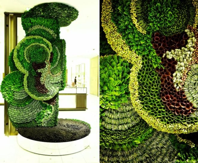 green design, eco design, sustainable design, Azuma Makoto, Collapsible Leaves, Isetan Shinuku, botanical art, leaf art, living wall