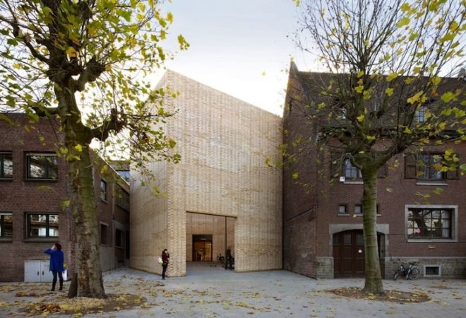 Belgium, Kortrijk, adaptive reuse, recycled materials, green renovation, buda art center, 51N4e, green design, sustainable design, eco-design, daylighting, yellow brick, recycled materials