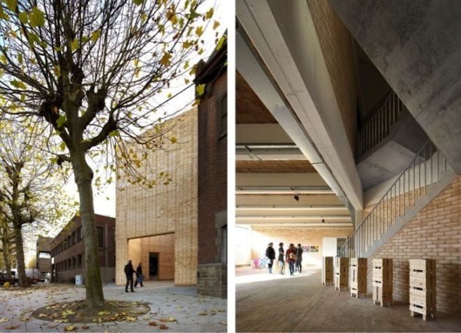 Belgium, Kortrijk, adaptive reuse, recycled materials, green renovation, buda art center, 51N4e, green design, sustainable design, eco-design, daylighting, yellow brick, recycled materials