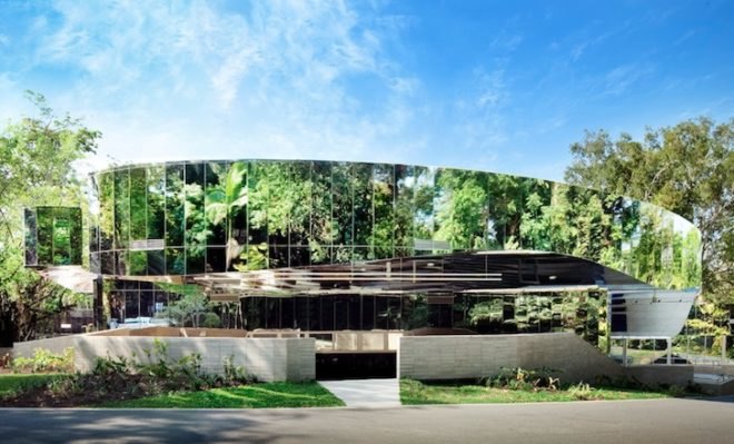 Charles Wright Architects, Cairns Botanical Gardens, Australia, VC, visitor center, Predator, reflective armor, rainwater harvesting, solar panels, energy efficiency, passive design, water conservation, insulation, sustainable design, eco-design, botanical
