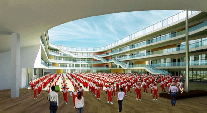 Tian Tai County ChiCheng No. 2 Primary School, China, rooftop running track, urban density, sustainable design, footprint, eco-design, urban design, green design, LYCS Architecture, Daylighting