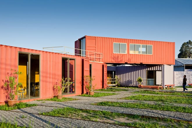 DX Arquitectos, recycled shipping containers, office, Muebles Gacitúa, chile, Santiago, Architecture, Prefab Housing,