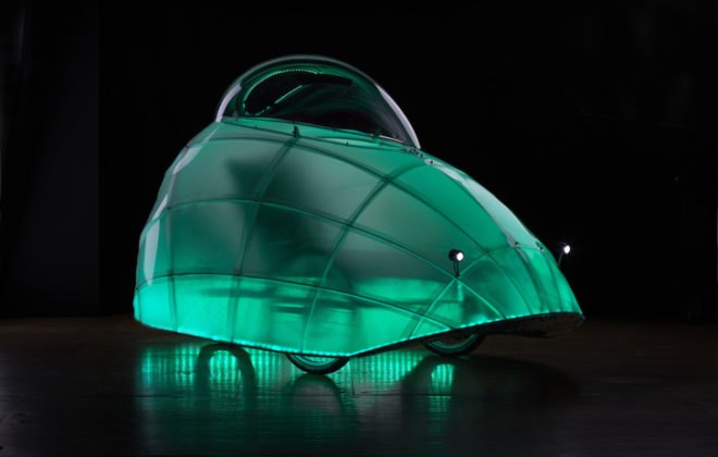 Firefly trike, GeoSpace Studio, eco-friendly transport, green transportation, tricycle design, LED lights, human-powered vehicle, vehicle design, green design