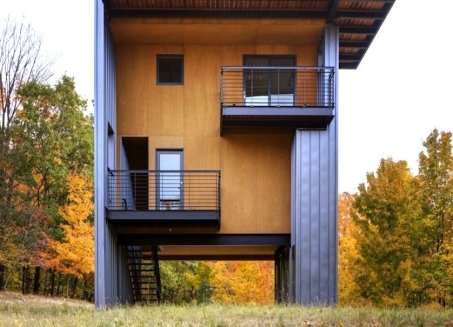 Tower House, Glen Lake, Lake Michigan, Balance Associates, metal-clad house, plywood box, birch, green design, sustainable design, eco-design, michigan, natural light, daylighting