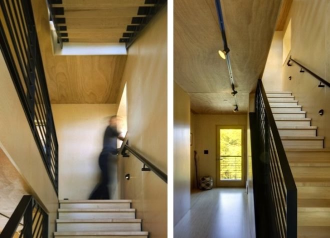 Tower House, Glen Lake, Lake Michigan, Balance Associates, metal-clad house, plywood box, birch, green design, sustainable design, eco-design, michigan, natural light, daylighting