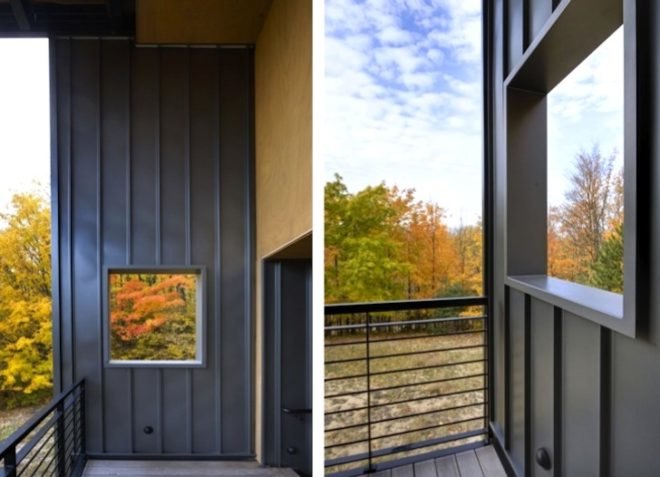 Tower House, Glen Lake, Lake Michigan, Balance Associates, metal-clad house, plywood box, birch, green design, sustainable design, eco-design, michigan, natural light, daylighting