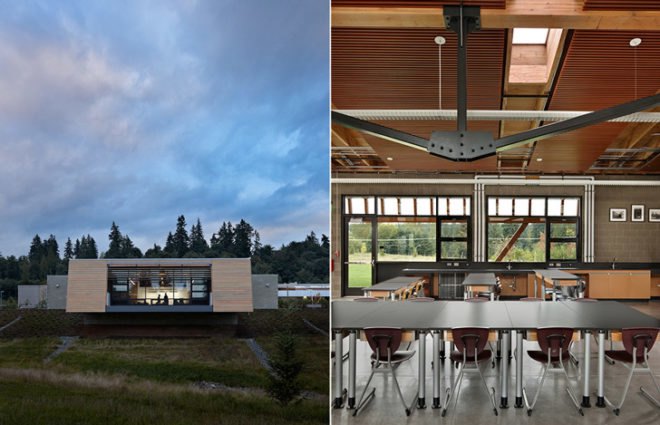 Brightwater Center, Mithun, Seattle, education, community, water treatment plant, LEED, platinum, energy efficient, radiant floor heating, solar panels, reclaimed water, recycled materials, King County, sewage treatment