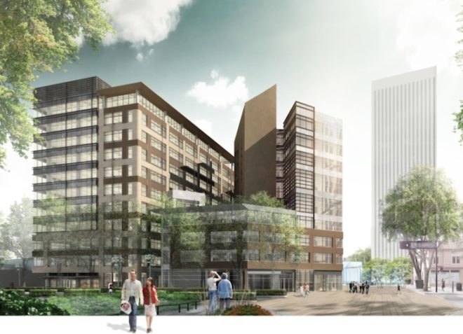 ONE Greenville, South Carolina, USA, LEED Gold, USGBC, green design, sustainable design, eco-design, green roof, solar power, mixed use development, education, retail, urban regeneration, 4240 Architecture,