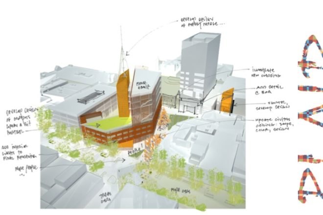 ONE Greenville, South Carolina, USA, LEED Gold, USGBC, green design, sustainable design, eco-design, green roof, solar power, mixed use development, education, retail, urban regeneration, 4240 Architecture,