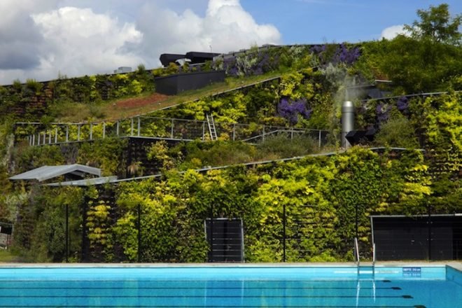 VenhoevenCS Architects, SportPlaza Mercator, Amsterdam, vertical gardens, fortress, green roof, living wall, greenery, urban design, sustainable design, eco-design, sports complex, The Netherlands, daylighting, Skylights,