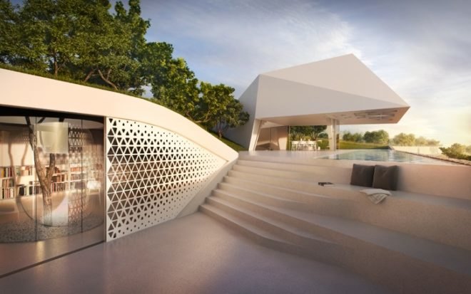 Greece, coastal home, holiday home, solar-powered, Villa F, Hornung & Jacobi, sustainable design, prefab design, green design, eco-design, Villa F, holiday home, solar power, skylights, natural cooling, chimney effect