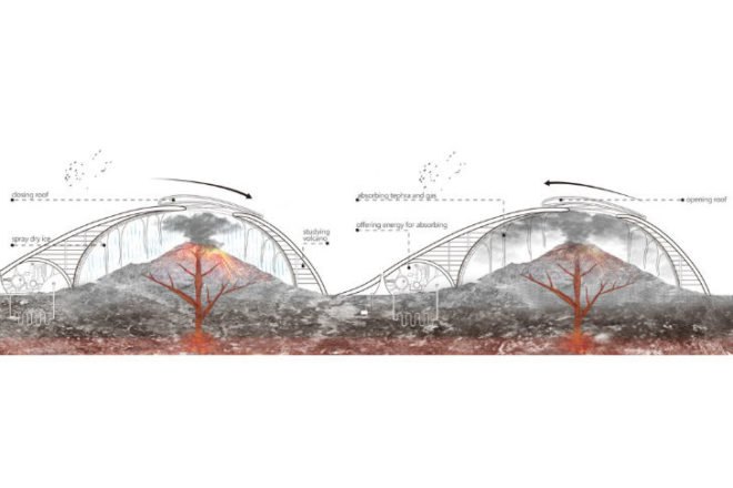 Volcano Skyscraper, 2013 eVolo Competition, volcanelectric mask, lava power, geothermal energy, volcano dome