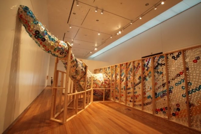 leticia bajuyo, repurposed materials, reused cds, donated cds, sustainable artwork, green art, repurposed materials, green design, eco art, dual wielding, event horizon, entropy