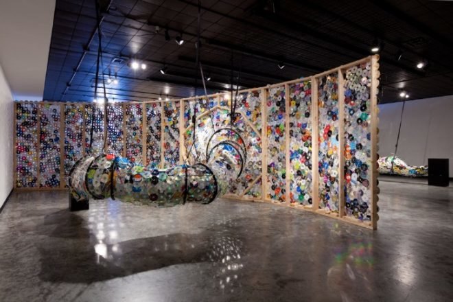 leticia bajuyo, repurposed materials, reused cds, donated cds, sustainable artwork, green art, repurposed materials, green design, eco art, dual wielding, event horizon, entropy