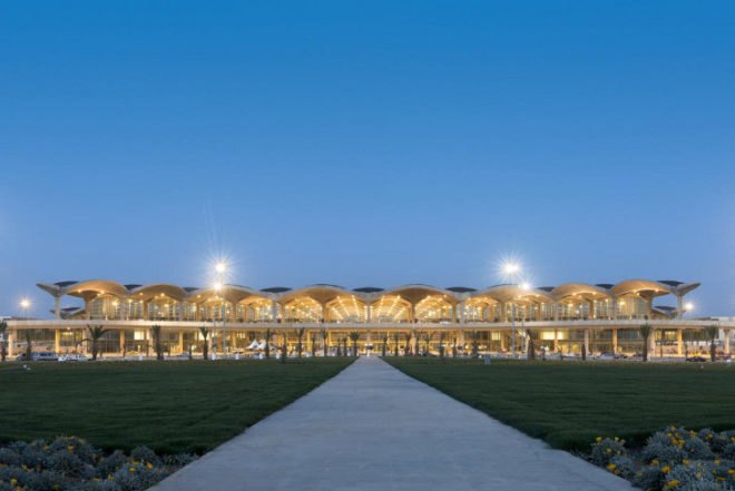 foster and partners, airport design, queen alia airport, sustainable architecture, modular design, islamic design