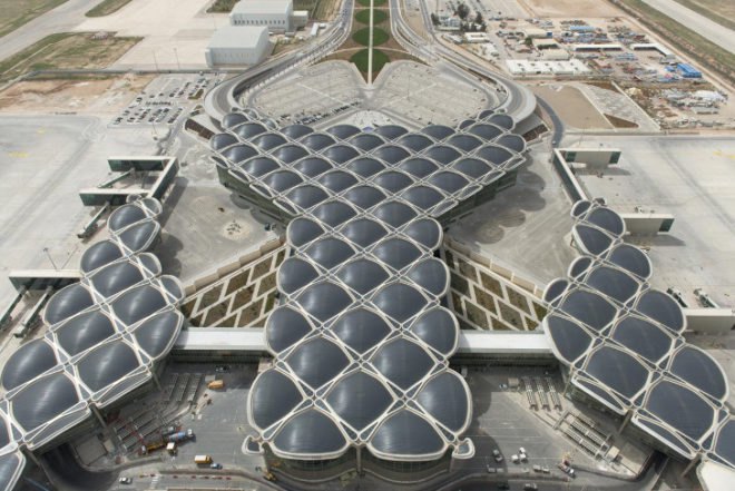 foster and partners, airport design, queen alia airport, sustainable architecture, modular design, islamic design