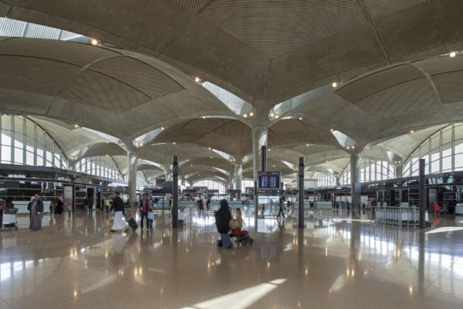 foster and partners, airport design, queen alia airport, sustainable architecture, modular design, islamic design