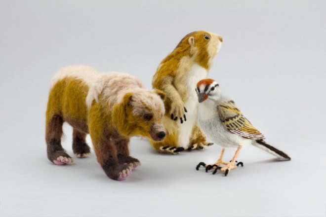 Kiyoshi Mino felt animal sculptures, OCLCO, Illinois, Lucky Duck Farm, taxidermy, wool, eco, nature