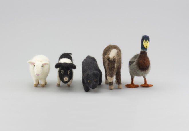 Kiyoshi Mino felt animal sculptures, OCLCO, Illinois, Lucky Duck Farm, taxidermy, wool, eco, nature