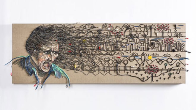 federico uribe, conectado, electrical wires, repurposed, upcycle, painting