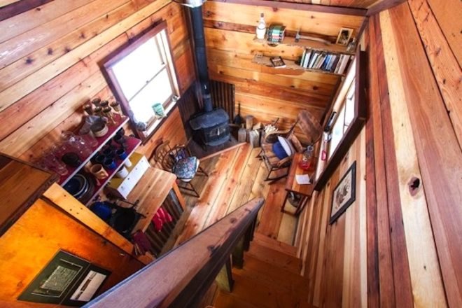 tiny house, micro house, high desert journal, green design, sustainable design, eco-design, charles finn, potomac cabin, a room of one's own, architecture, reclaimed materials, recycled materials, rustic cabins