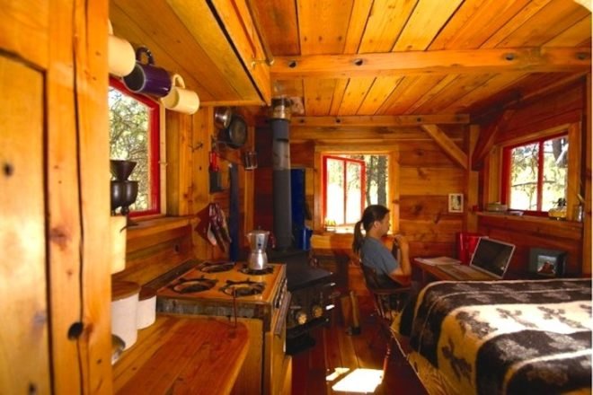 tiny house, micro house, high desert journal, green design, sustainable design, eco-design, charles finn, potomac cabin, a room of one's own, architecture, reclaimed materials, recycled materials, rustic cabins