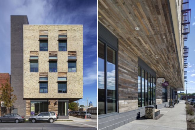 Clock Shadow Building, Continuum Architects Planners, milwaukee, eco office, green roof, health and wellness center, reclaimed materials