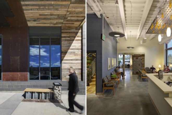 Clock Shadow Building, Continuum Architects Planners, milwaukee, eco office, green roof, health and wellness center, reclaimed materials