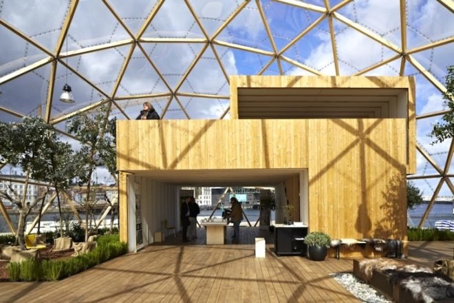 Dome of Visions, greenhouse, cultural center, CNC-cut materials, mobile project, Copenhagen, Denmark, temporary design, urban farming, geodesic dome, green design, sustainable design, eco-design, Kristoffer Tejlgaard, Benny Jepsen, art, culture, music
