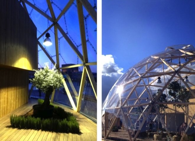 Dome of Visions, greenhouse, cultural center, CNC-cut materials, mobile project, Copenhagen, Denmark, temporary design, urban farming, geodesic dome, green design, sustainable design, eco-design, Kristoffer Tejlgaard, Benny Jepsen, art, culture, music