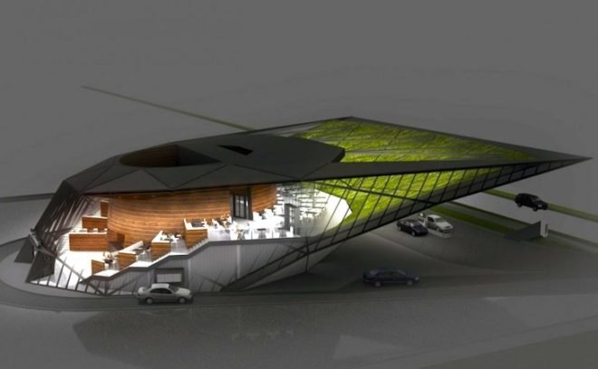 Giorgi Khmaladze, McDonalds, Georgia, Betumi, petrol station, urban design, green shield, green roof, sustainable design, eco-design, vegetated roof, rooftop terrace, junk food, fossil fuels,