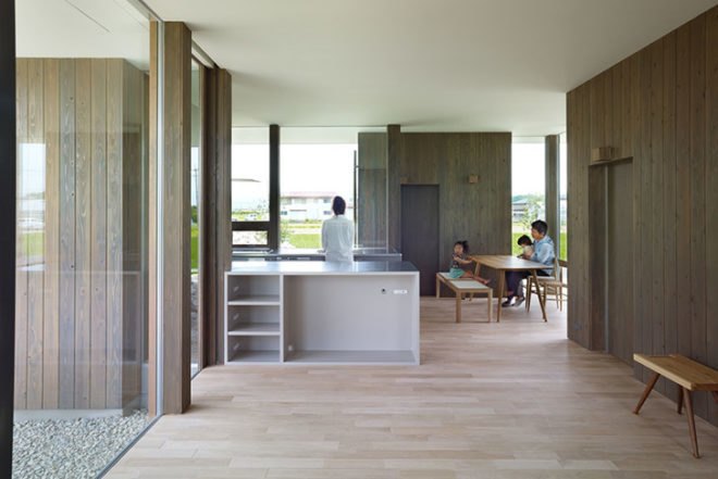 Fujiwaramuro Architects, House in Hanoura, Japan, LDK, crossed-ventilation, natural light, rumble hills, artificial hills, rural house, rice fields, Daylighting, Architecture, green Interiors,